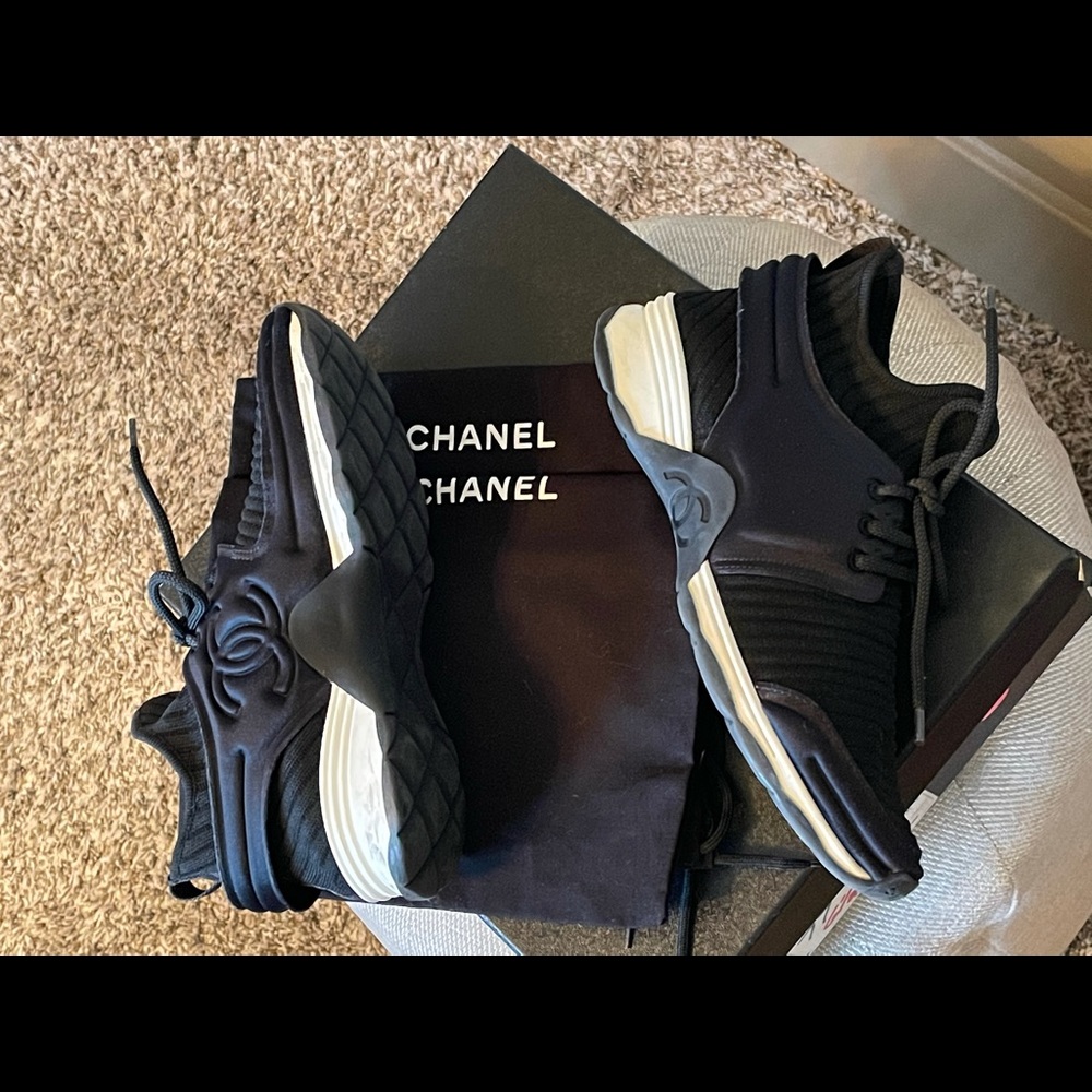 Chanel Black Stretch Fabric and Satin Sneakers - Picture 4 of 10